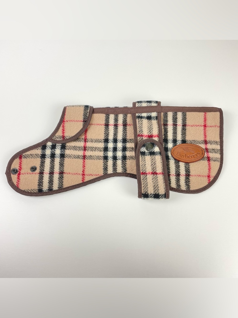 VTG Burberrys 12" Nova Check 100% Wool Plaid Dog Coat Jacket Brown Snap Close
